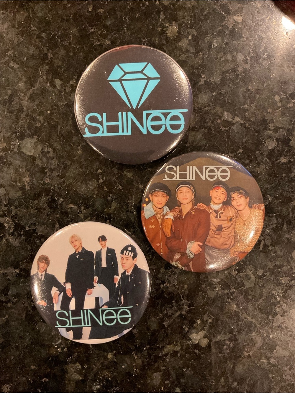 SHINee Button Pin Trio — Teal Logo & Group Photos 2 1/4” collectors item